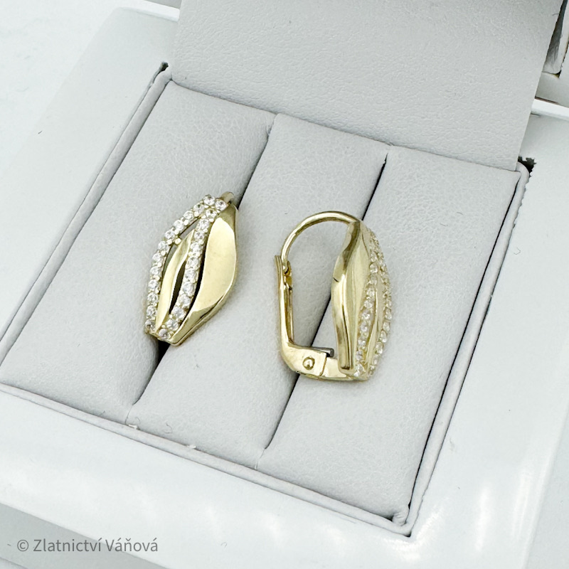 Žluté zlato náušnice se zirkony na klapku